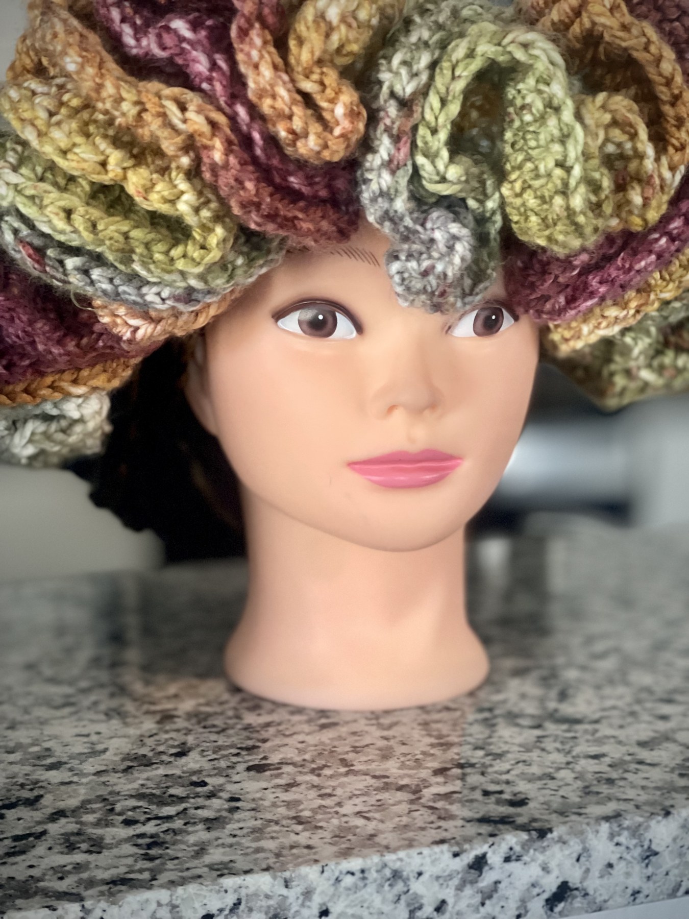 Full front view of the handmade ruffle hat