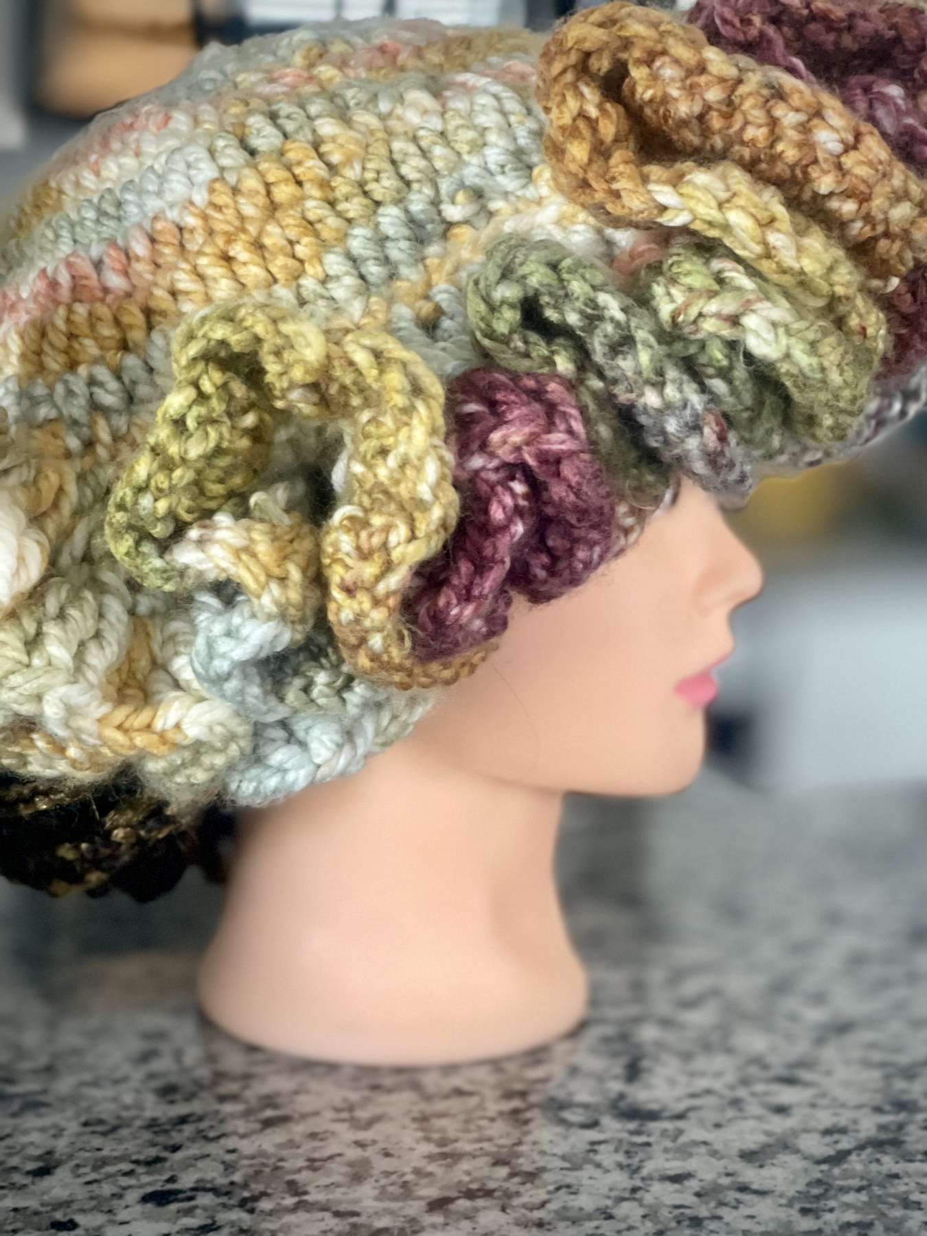 Side view of the layered crochet ruffles