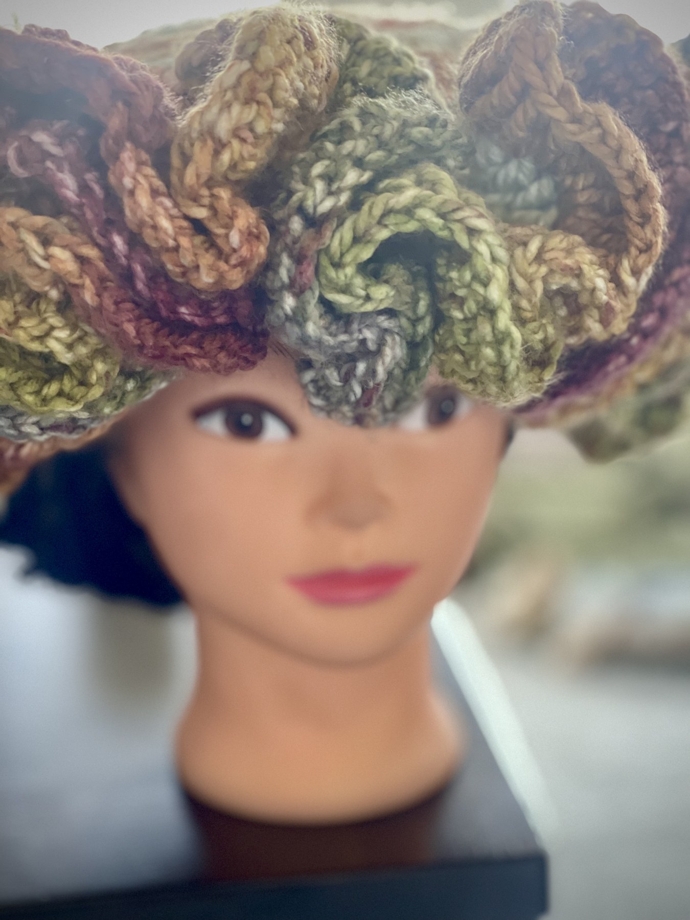 Close-up of the hat's crochet texture